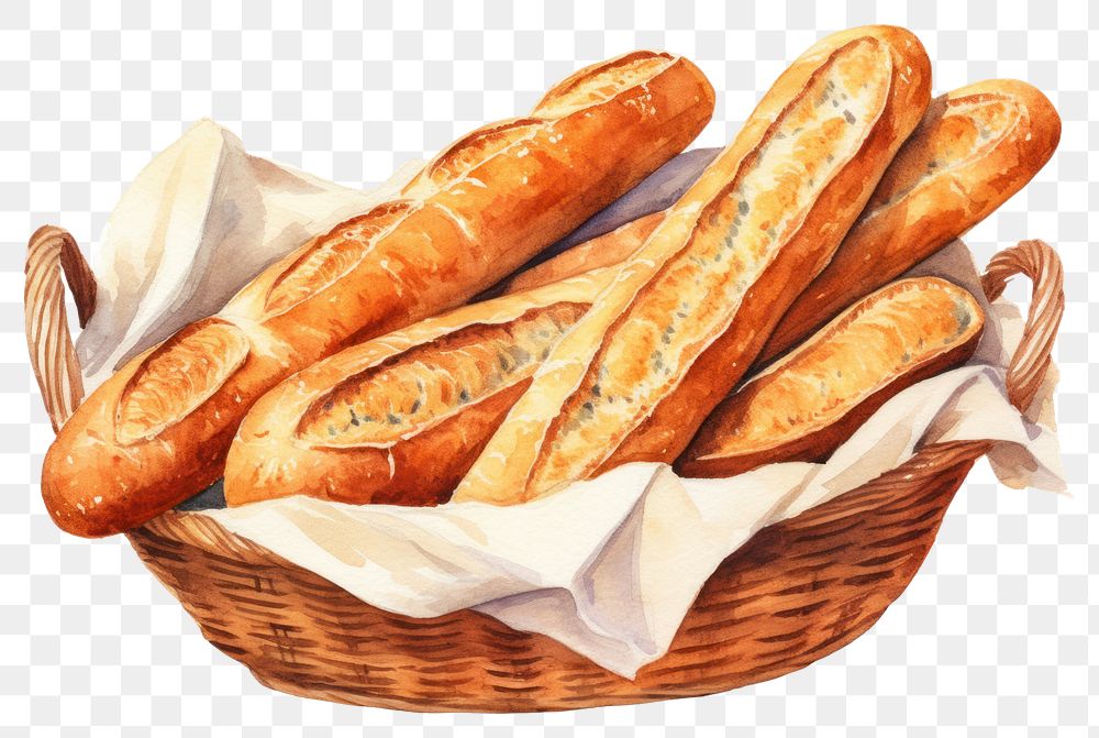 PNG Baguette basket bread food. AI generated Image by rawpixel.