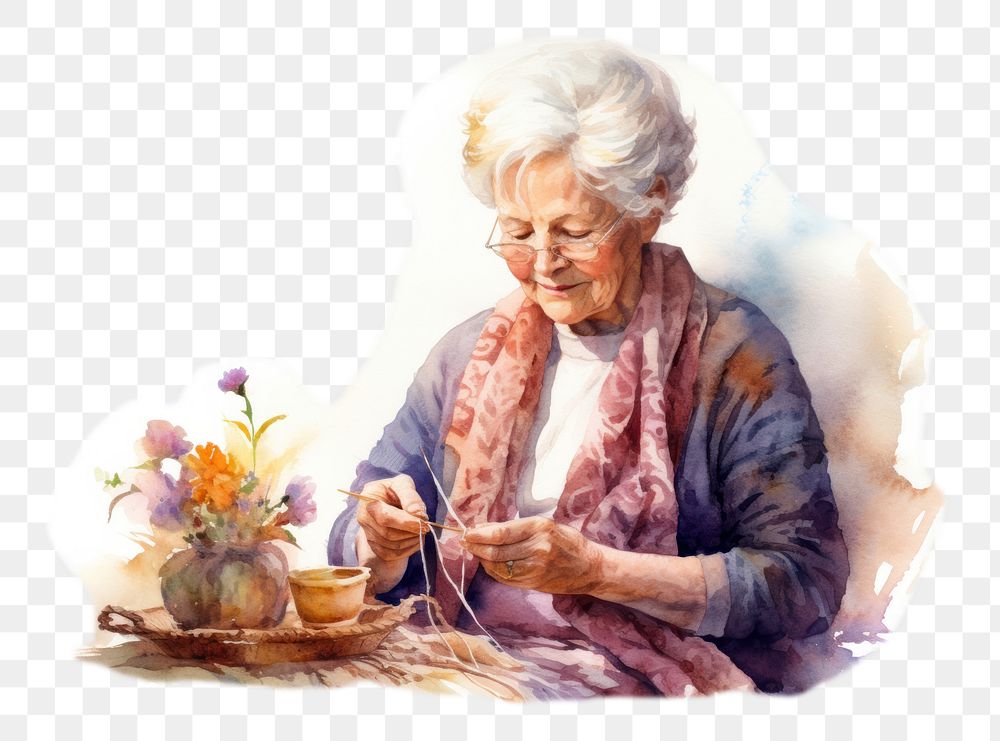 PNG Knitting flower adult art. AI generated Image by rawpixel.