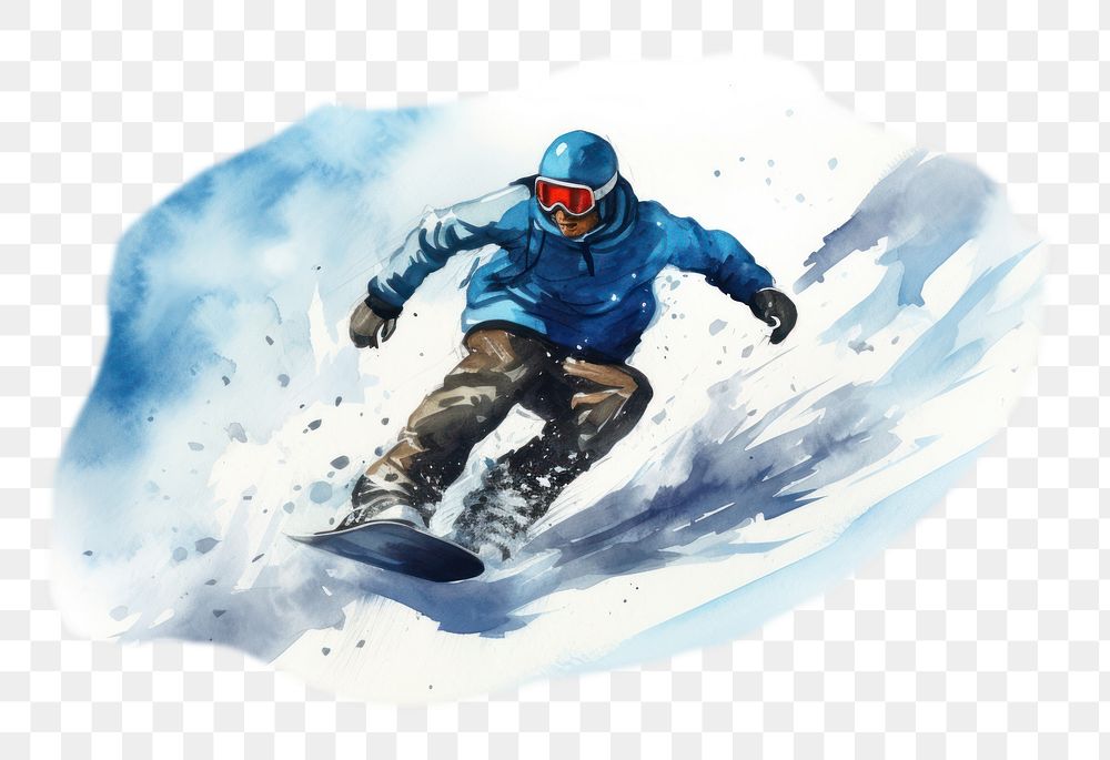 PNG watercolor illustration of snowboarding isolate illustration on paper --ar 3:2