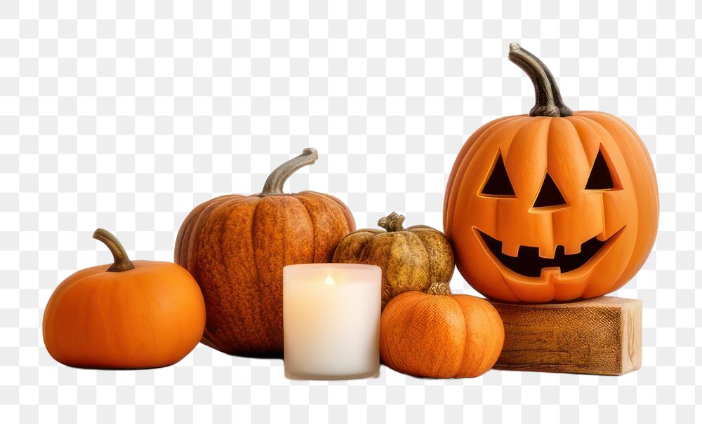 PNG Vegetable halloween pumpkin candle. 