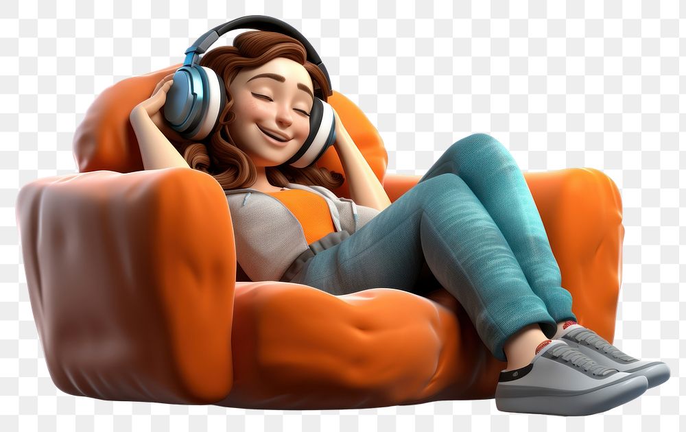 PNG Headphones furniture sitting smiling. 