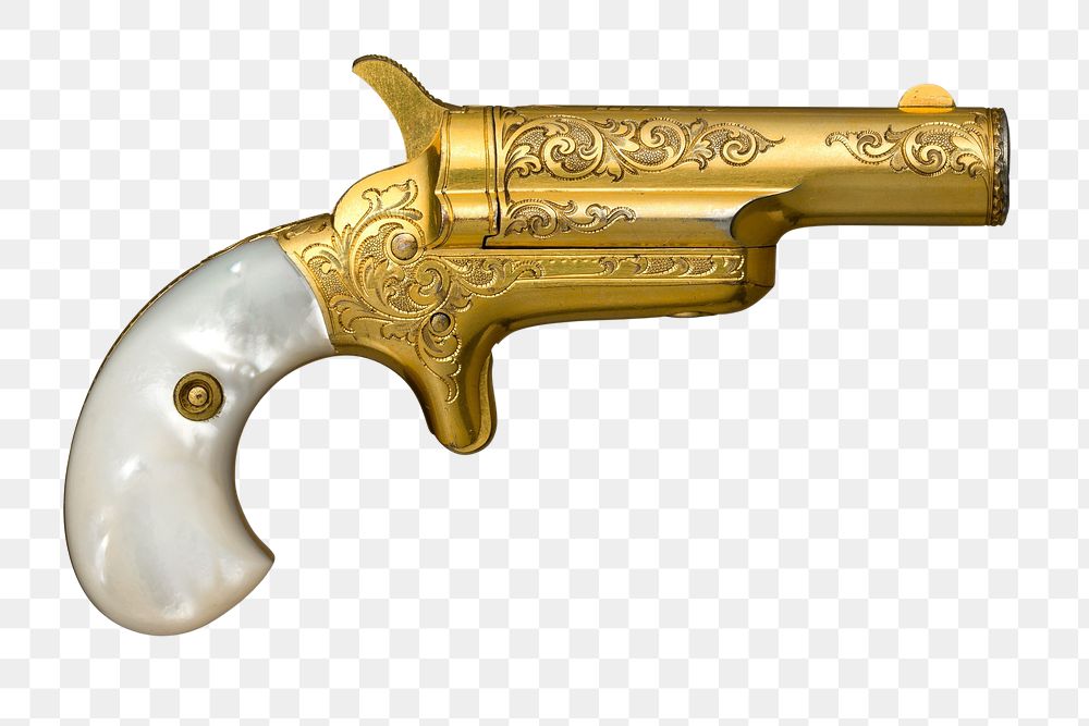 PNG Colt Percussion Pistol, vintage gold weapon, transparent background. Remixed by rawpixel.