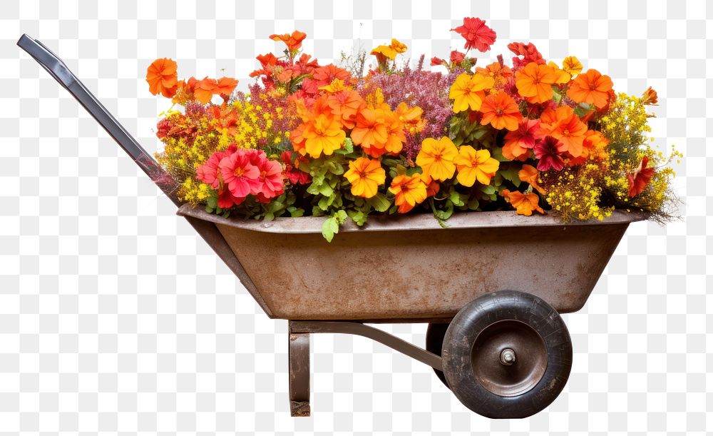 PNG Wheelbarrow vehicle flower plant. AI generated Image by rawpixel.