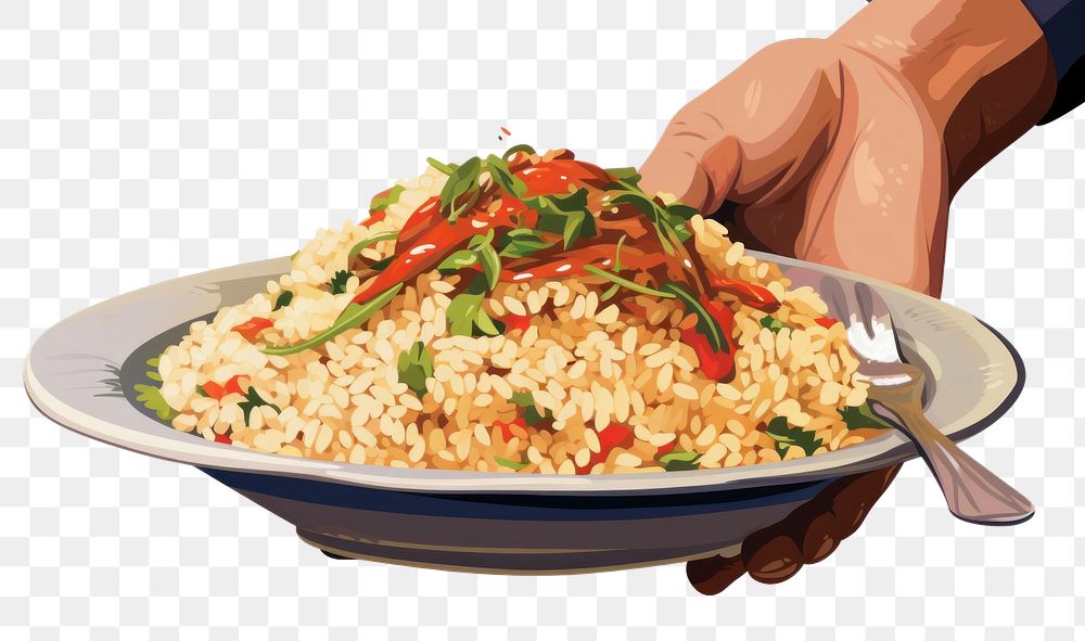PNG Rice plate adult food. AI generated Image by rawpixel.