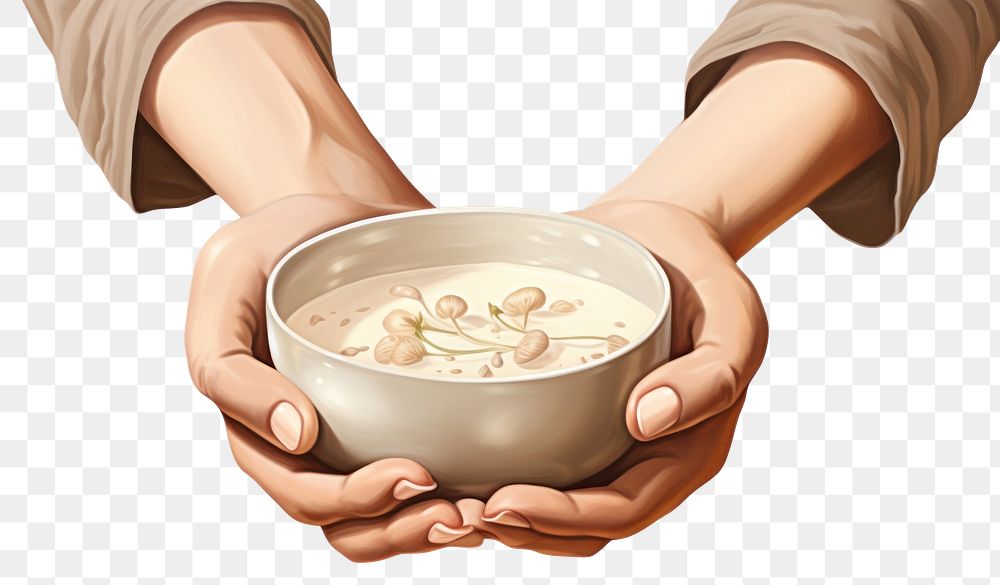 PNG Bowl holding hand food. AI generated Image by rawpixel.