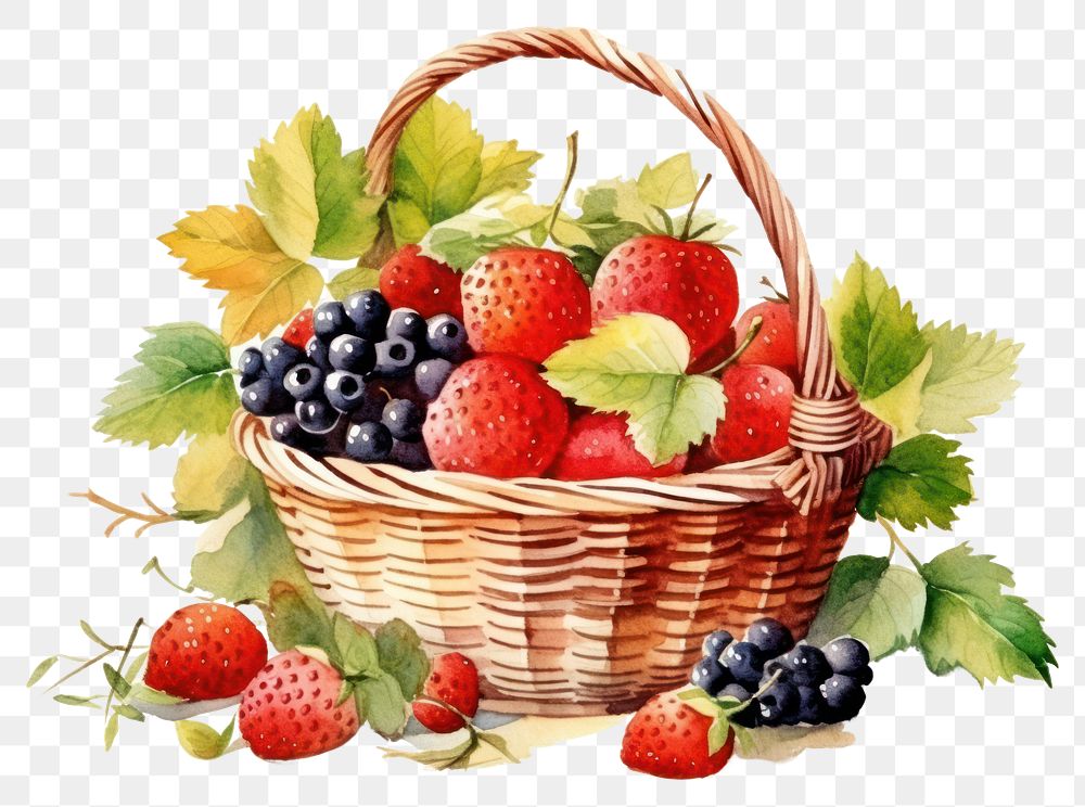 PNG Basket fruit strawberry blueberry. 