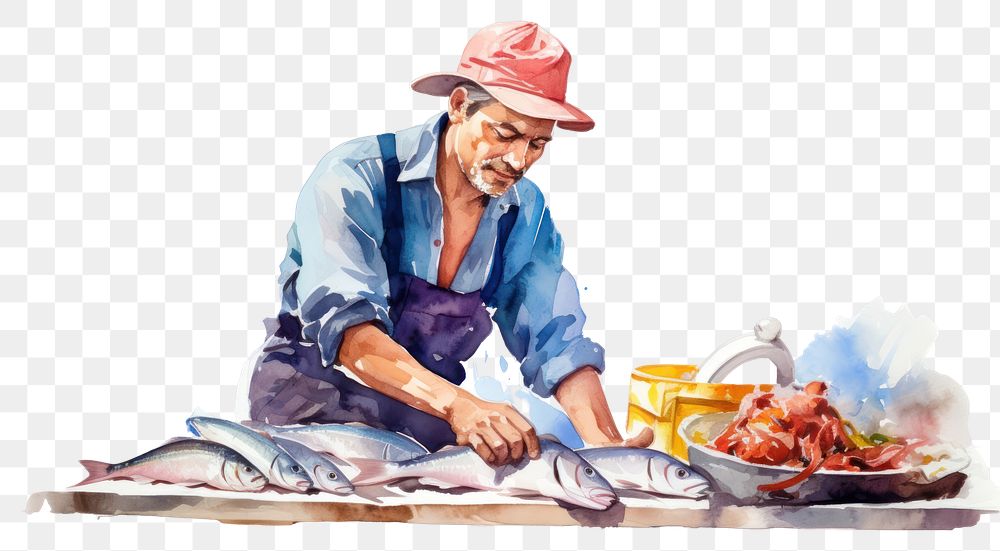 PNG Adult food fish fisherman. AI generated Image by rawpixel.