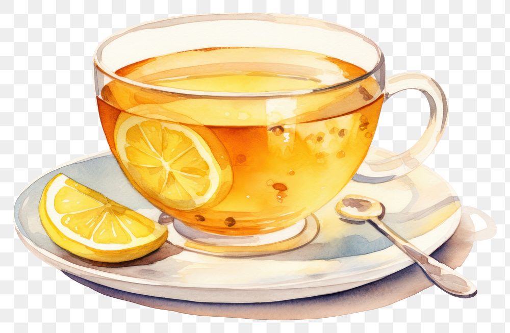 PNG Lemon tea saucer drink. AI generated Image by rawpixel.