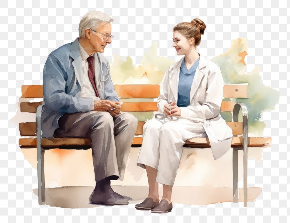 PNG Patient sitting bench furniture. AI generated Image by rawpixel.
