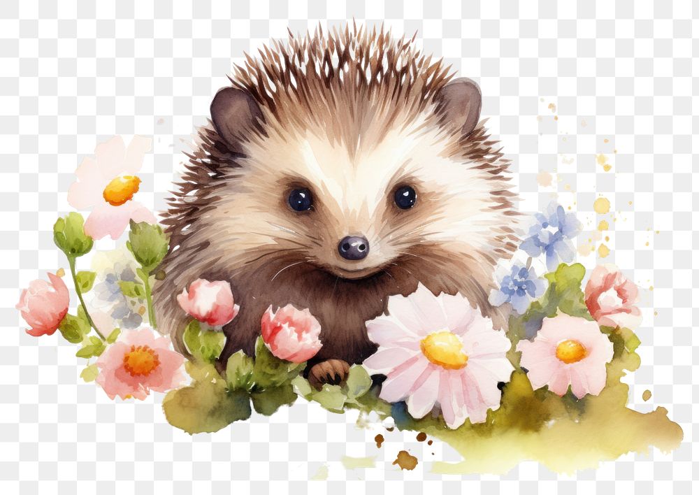 PNG Hedgehog flower mammal animal. AI generated Image by rawpixel.