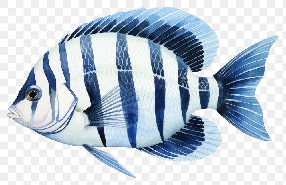 PNG Fish striped animal white background. AI generated Image by rawpixel.