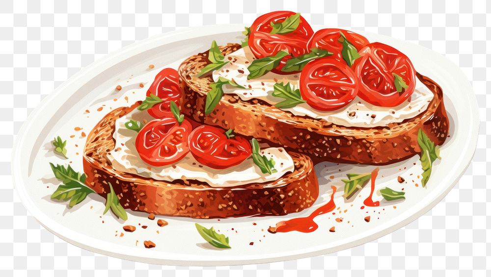 PNG Tomato bread plate food. AI generated Image by rawpixel.