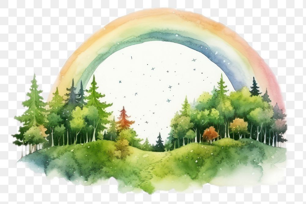 PNG Outdoors woodland rainbow nature. AI generated Image by rawpixel.