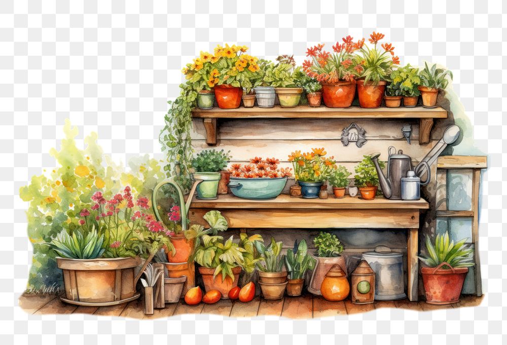 PNG Outdoors flower garden shelf. AI generated Image by rawpixel.