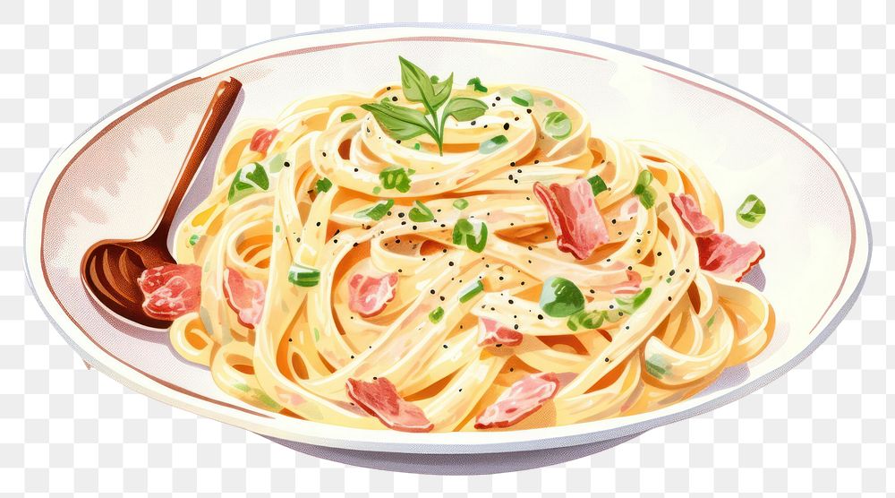 PNG Spaghetti carbonara pasta plate. 