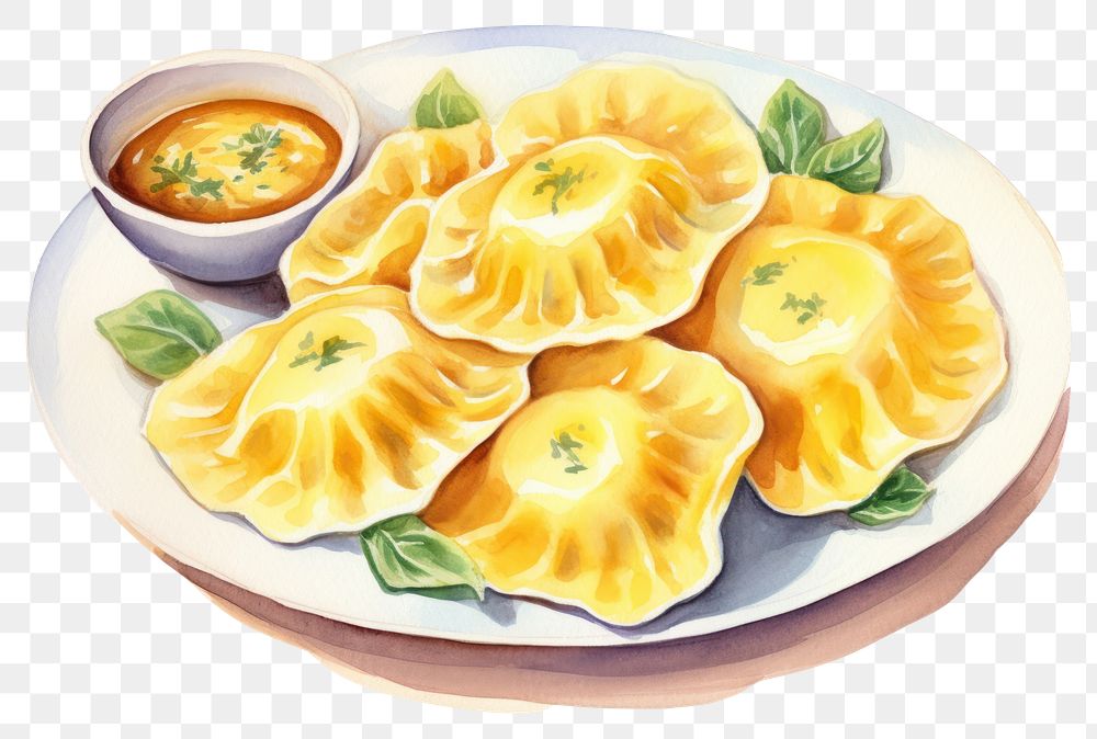 PNG Dumpling ravioli plate food. AI generated Image by rawpixel.