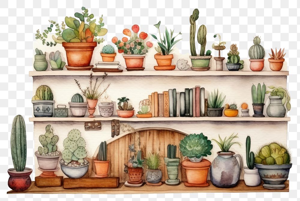 PNG Cactus shelf plant arrangement. AI generated Image by rawpixel.