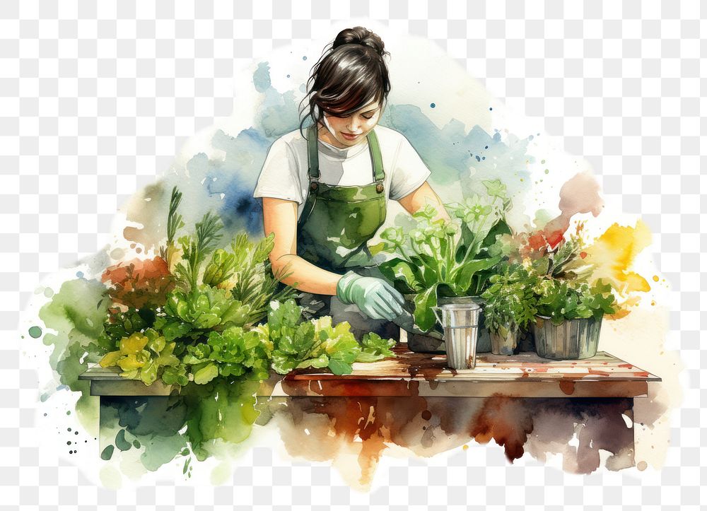 PNG watercolor illustration of gardening isolate