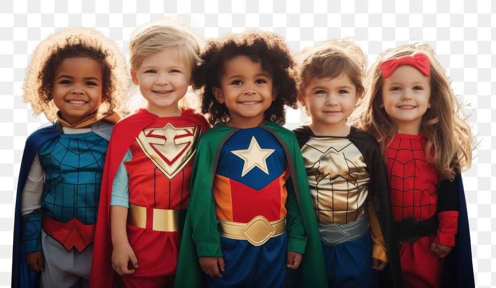 PNG Superhero child kid togetherness. AI generated Image by rawpixel.