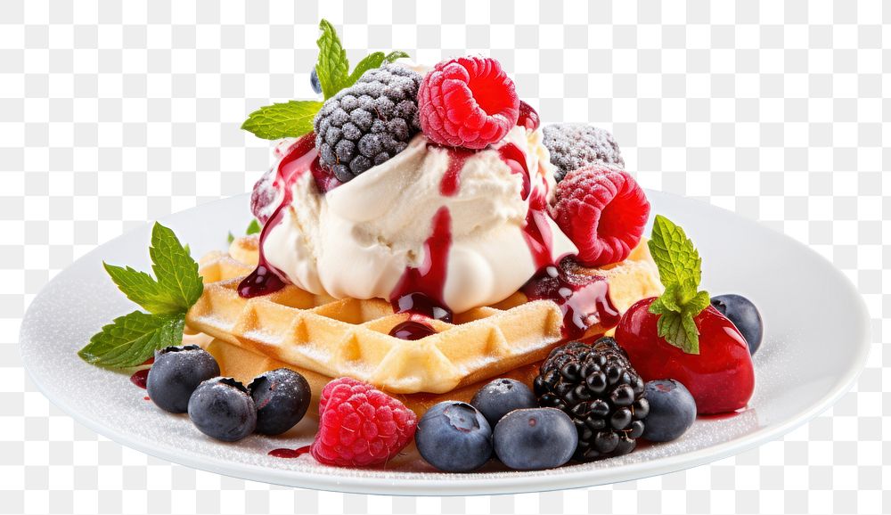 PNG Raspberry blueberry dessert waffle. AI generated Image by rawpixel.