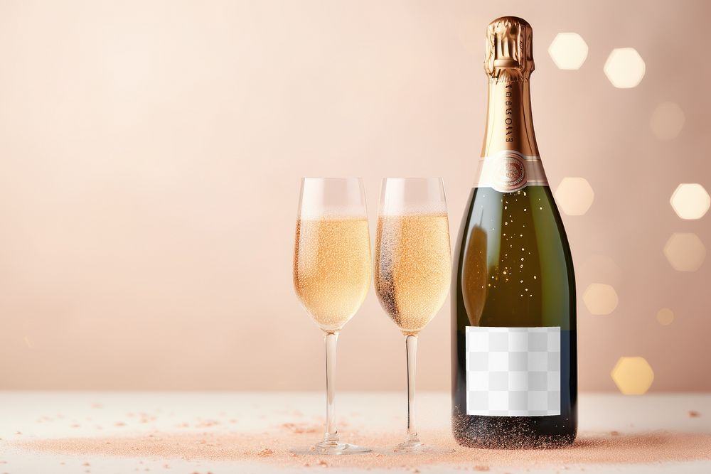 Champagne label, png transparent mockup