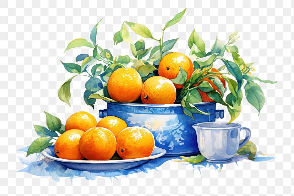 PNG Grapefruit painting orange plate. AI generated Image by rawpixel.