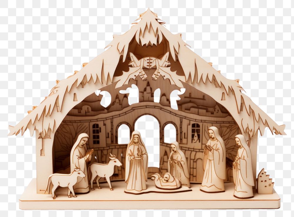 PNG Gingerbread white background nativity scene representation. AI generated Image by rawpixel.