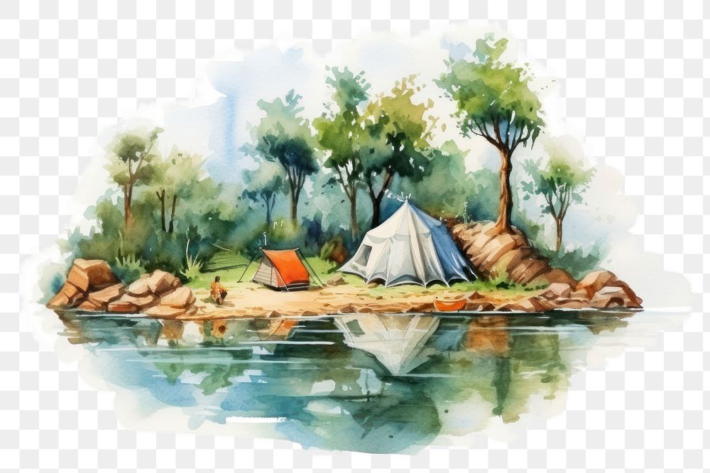 PNG watercolor illustration of fishing bootcamp, isolated on a white paper background, isolated --ar 3:2
