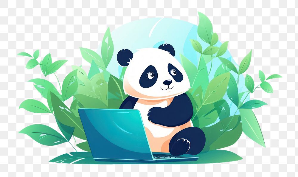 PNG Laptop computer mammal panda. AI generated Image by rawpixel.