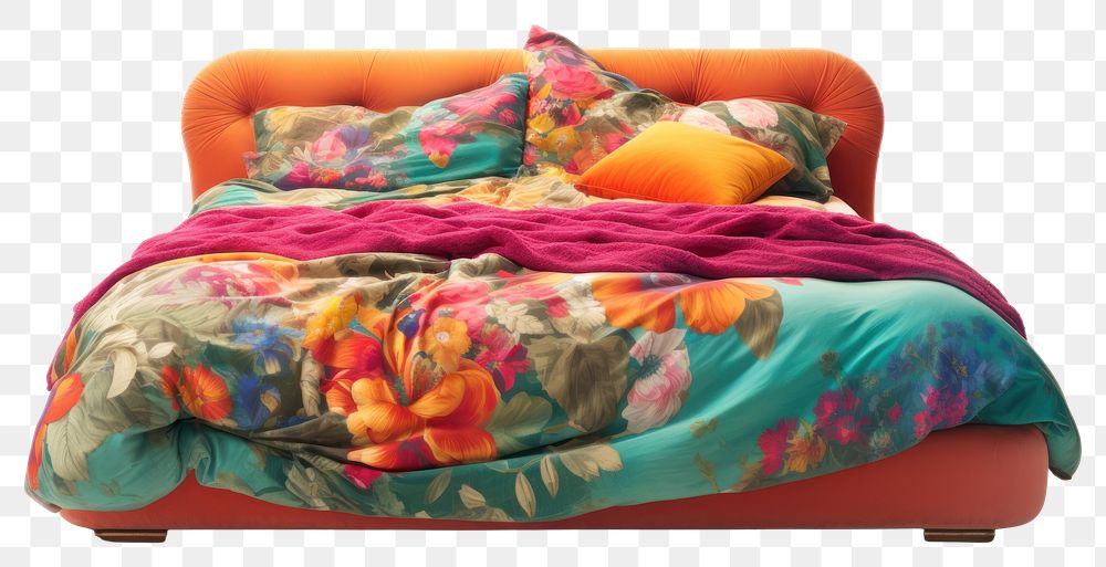 PNG Furniture blanket bed kaleidoscope. AI generated Image by rawpixel.