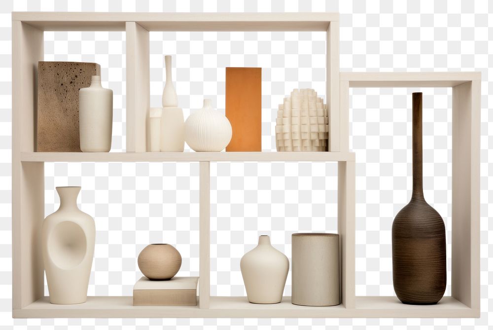 PNG Shelf furniture vase jar. AI generated Image by rawpixel.