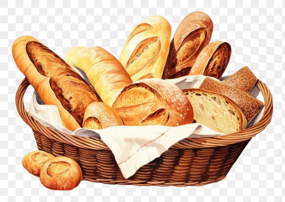 PNG Basket bread food viennoiserie. AI generated Image by rawpixel.