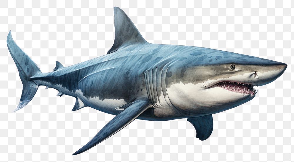 PNG Shark animal fish underwater, digital paint illustration. AI generated image