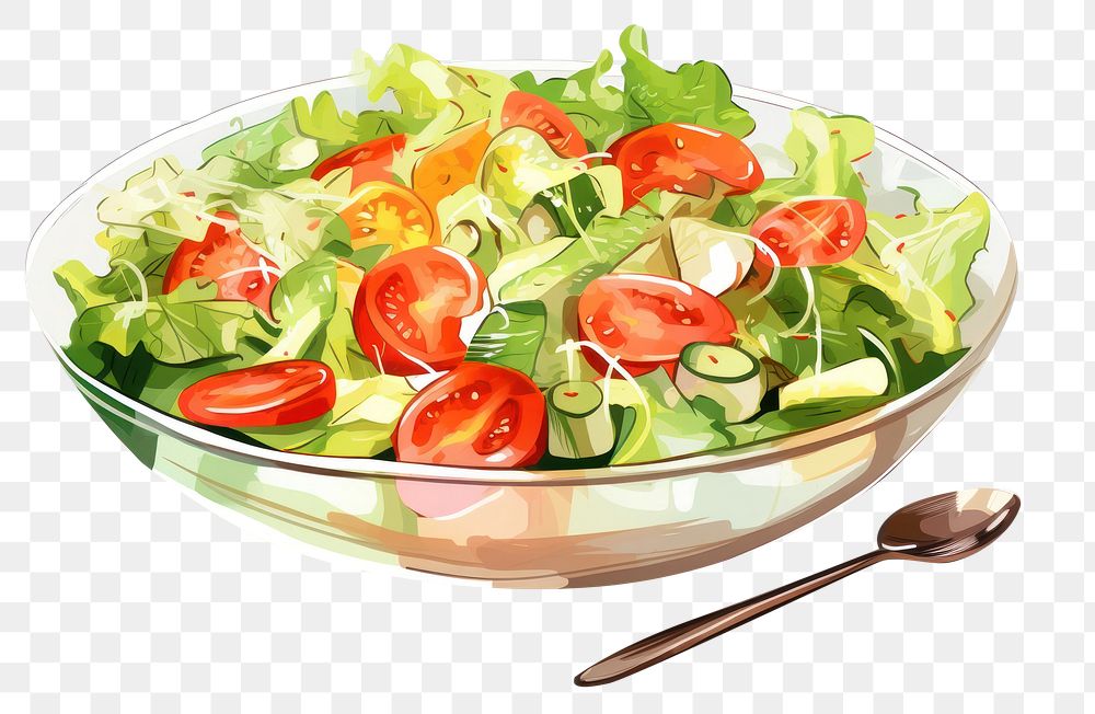 PNG Salad vegetable food freshness, digital paint illustration. AI generated image