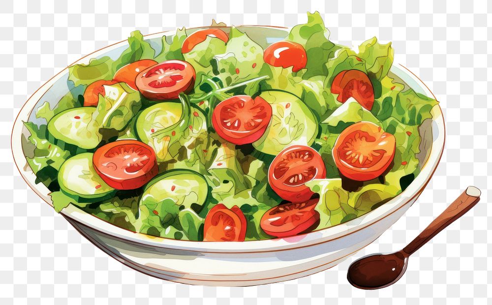 PNG Salad vegetable lettuce plate, digital paint illustration. AI generated image