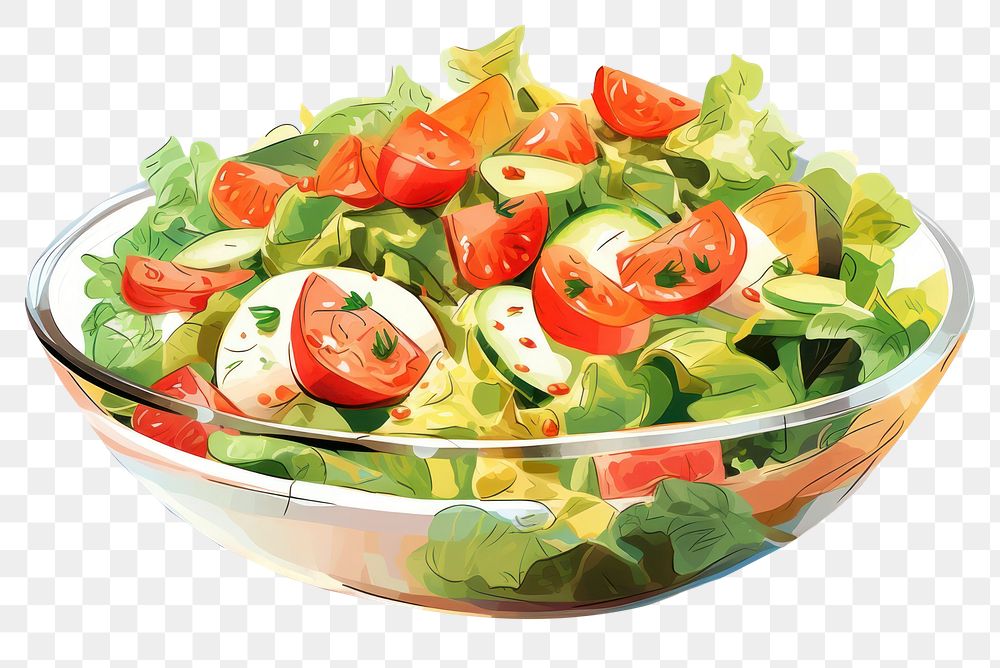 PNG Salad food vegetable freshness, digital paint illustration. AI generated image