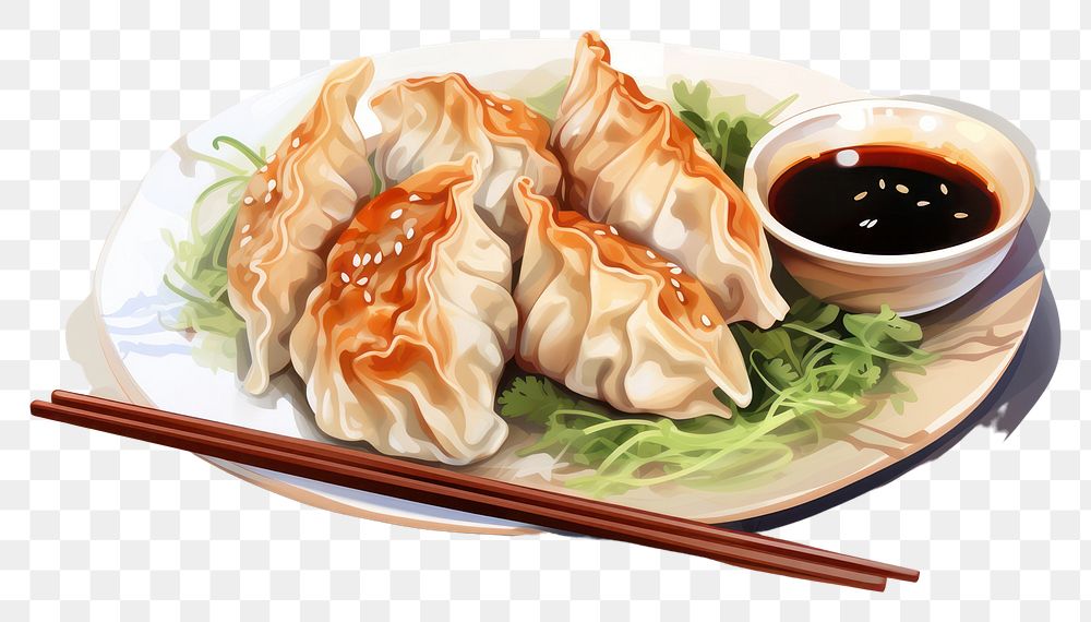 PNG Dumpling chopsticks plate food. AI generated Image by rawpixel.