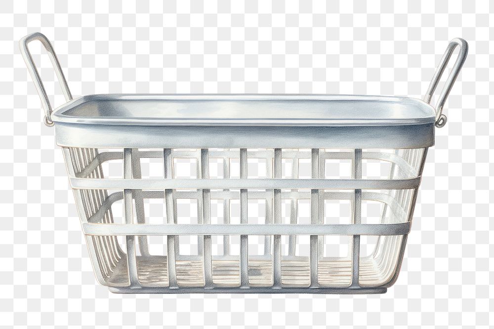 PNG Basket metal white background container, digital paint illustration. AI generated image