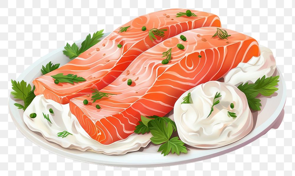 PNG Seafood salmon cream meal, digital paint illustration.