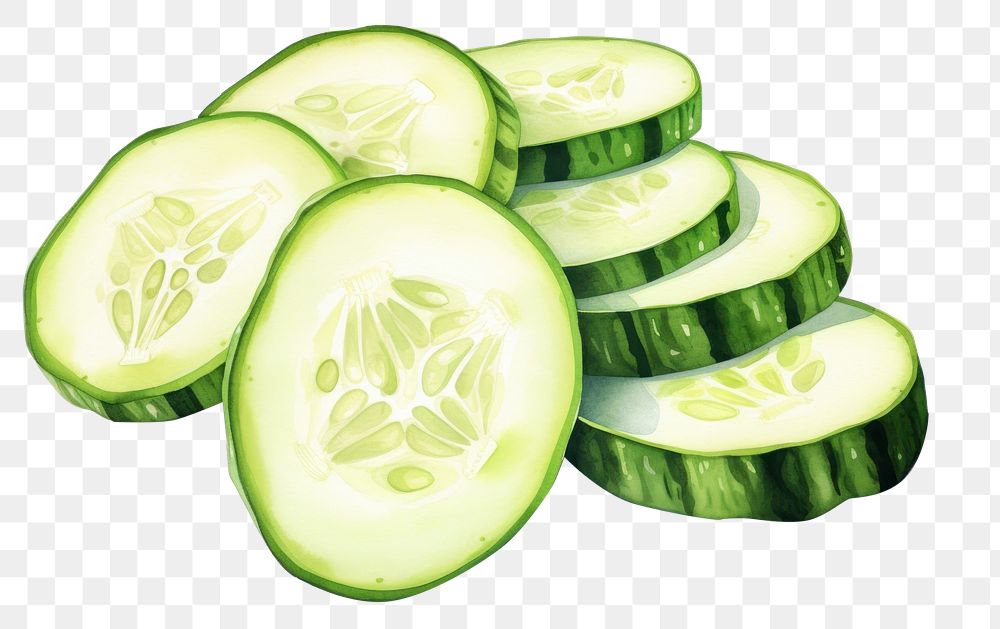 PNG Cucumber vegetable fruit slice, digital paint illustration. AI generated image