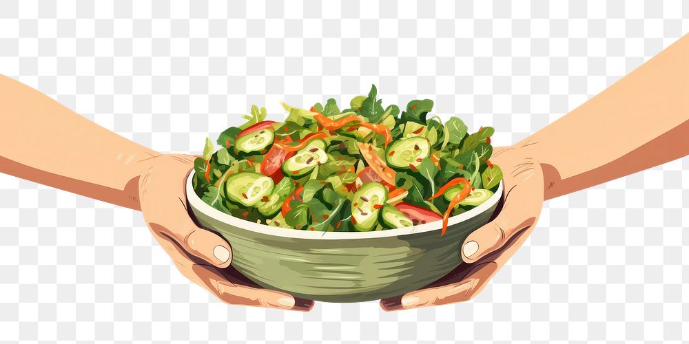 PNG Salad food hand bowl. AI generated Image by rawpixel.