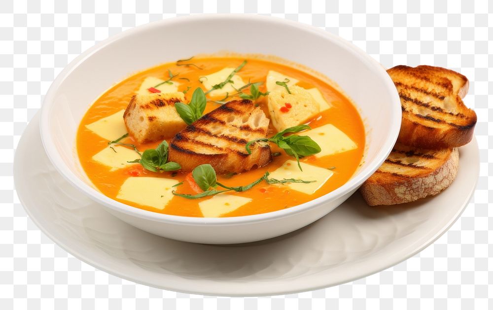 PNG Bread plate soup food. AI generated Image by rawpixel.