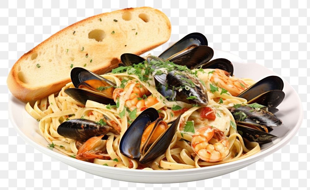 PNG Spaghetti seafood pasta plate. 