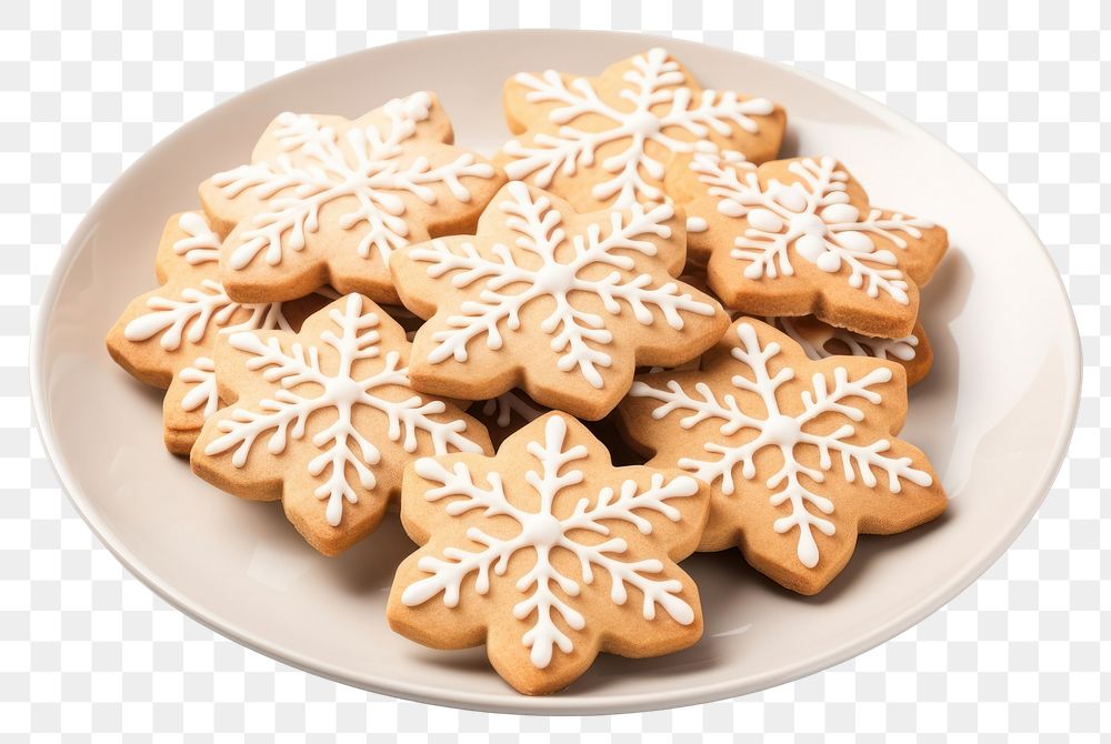 PNG Cookie plate gingerbread snowflake. AI generated Image by rawpixel.