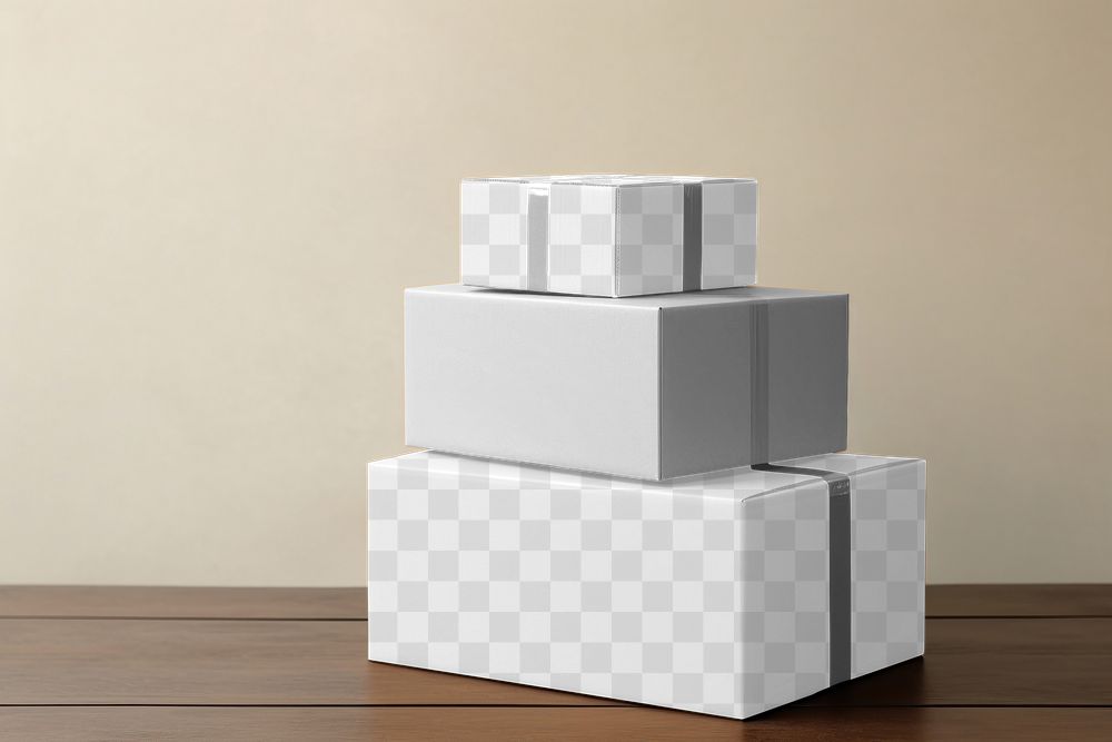 Stacked cardboard boxes png transparent mockup