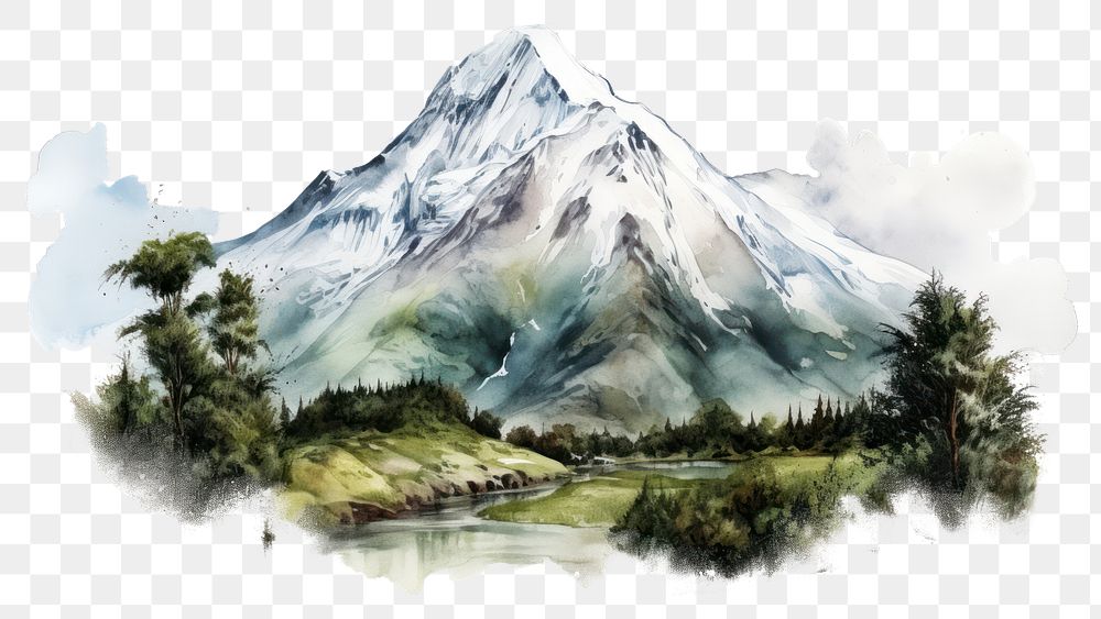 PNG Mountain landscape outdoors painting. AI generated Image by rawpixel.