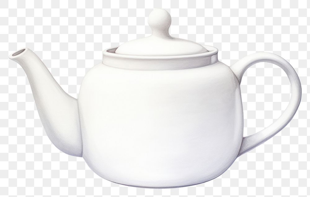 PNG Teapot porcelain white cup, digital paint illustration.