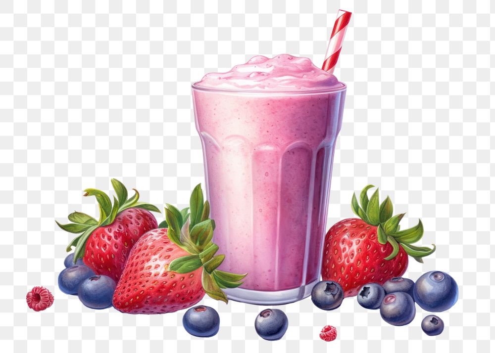 PNG Smoothie strawberry blueberry milkshake, digital paint illustration. AI generated image