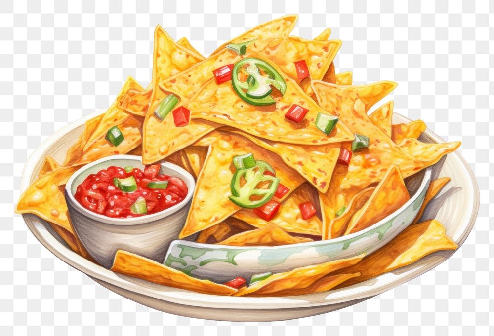 PNG Nachos snack plate food, digital paint illustration. AI generated image