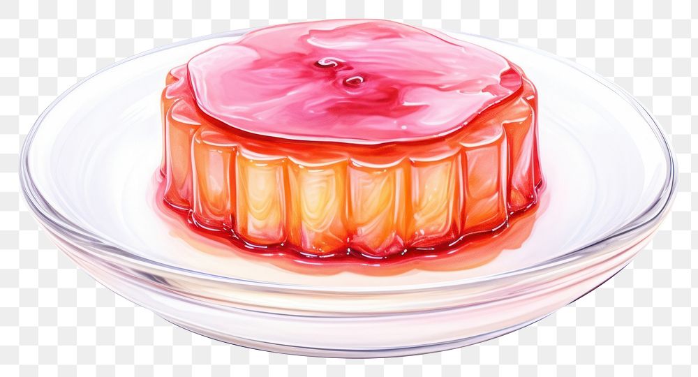 PNG Food dessert plate jelly, digital paint illustration.